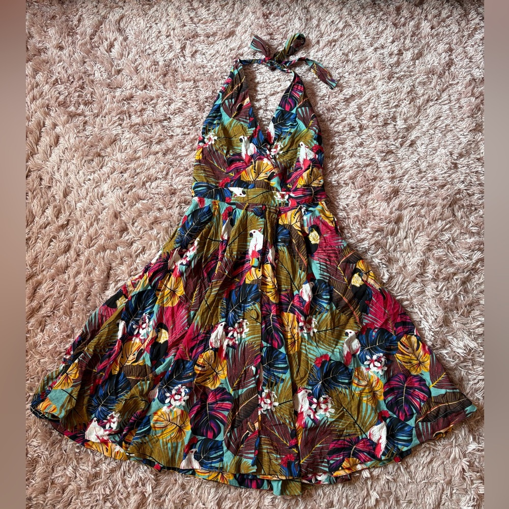 Unique Vintage Tropical Birds and Plants Halter Dress - Picture 4 of 7